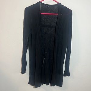 Eileen Fisher Silk & Linen Open Knit Cardigan Cardi Sweater Black XS